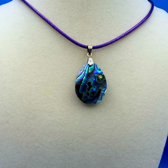 Jewelry - Abelone shell pendant on 16” purple rope with extender